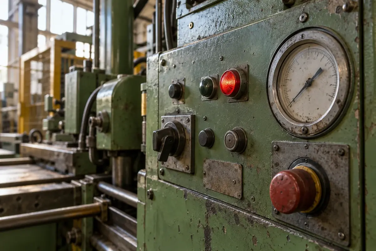 Spia rossa accesa su una macchina industriale
