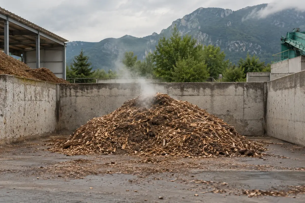 Cumulo all'aperto da cui si alza del fumo
